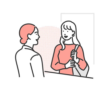 受付の説明を聞く女性のイメージイラスト素材