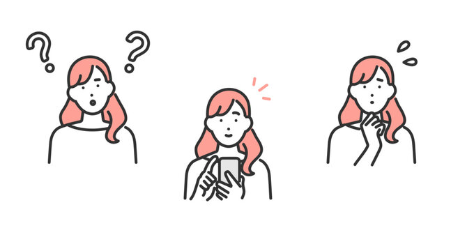 女性の表情バリエーションアバターイラストセット