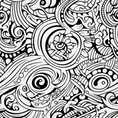 Zentangle doodle abstract black and white repeat pattern