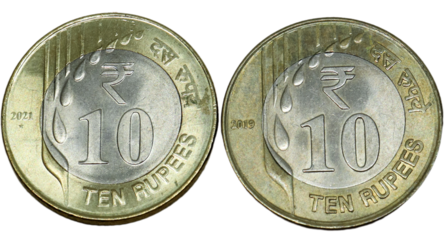 Indian ten rupees coin. on white background. Rupees, Indian Currency coins money, business real estate concept.