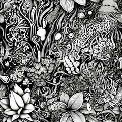 Zentangle doodle abstract black and white repeat pattern
