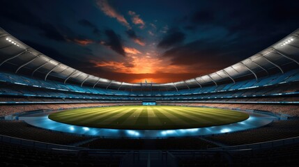 Illuminated cricket stadium, Stadium of cricket night.