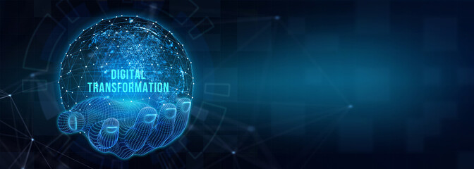 Concept of digitization of business processes and modern technology. Digital transformation. 3d illustration