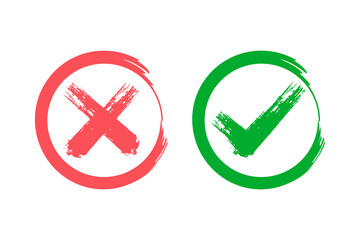 Obraz premium red crossed brush and green tick icon vector