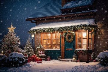 A vibrant cozy christmas tree decoration, christmas night celebration