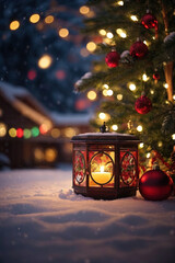 A vibrant cozy lantern decoration christmas night - obrazy, fototapety, plakaty