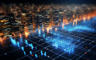 Fototapeta premium Futuristic cybernetic city background, energy of fractal realms