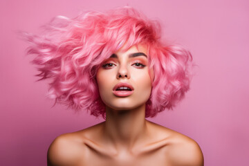 Naklejka premium Young pink haired woman on a clean background