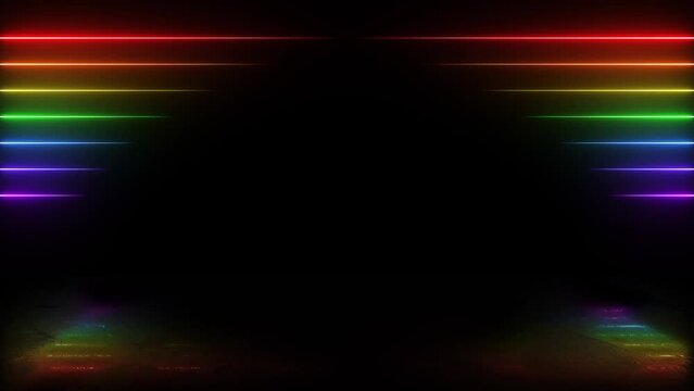 3D render, Abstract neon background with glowing lines in rainbow colour. Seamless looping animation