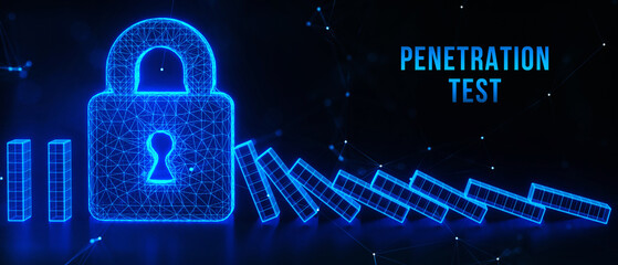 PENETRATION TEST inscription, cyber security concept. 3d illustration