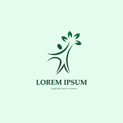 Logo template of human protecting the forest. Universal creative premium symbol. Vector illustration