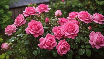 Bush of roses in the garden after the rain.

