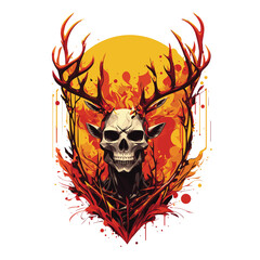 Vector colored skeleton and skull with horns