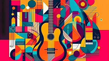 music background with guitar - obrazy, fototapety, plakaty