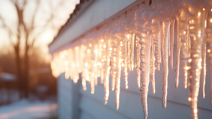 Cold Winter Symphony, Sparkling Icicles Glimmering in Shallow Focus