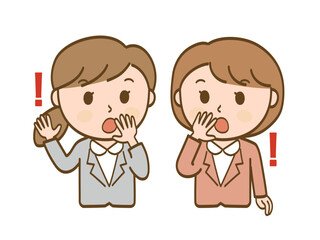 びっくりして口を覆う女性会社員2人セット