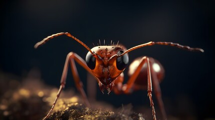 Close up portrait of a ant macro shot on a dark background