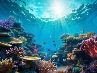 Colorful underwater world with vibrant coral reefs teeming with fish, captured in image 00045 03 rl.
