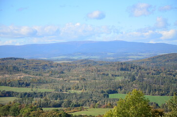 Fototapeta na wymiar view of the beautiful Czech Jeseniky mountains, sunny autumn day