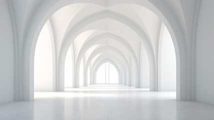 View of empty white room with arch design and golden - obrazy, fototapety, plakaty