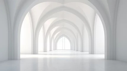 Deurstickers View of empty white room with arch design and golden © Salman