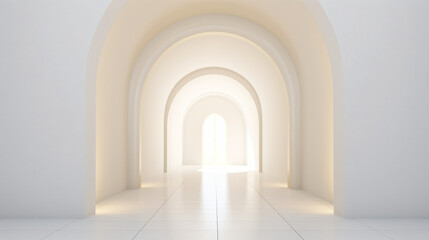 View of empty white room with arch design and golden