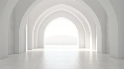 View of empty white room with arch design and golden - obrazy, fototapety, plakaty
