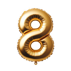 Eight number 8 font golden balloon isolated on white transparent background, PNG