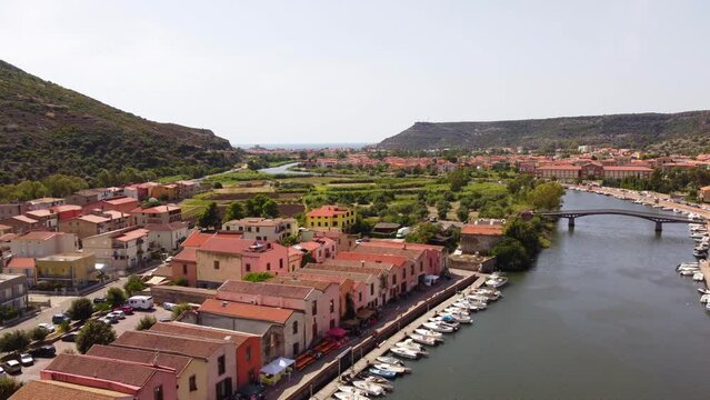 Panoramic Bosa village, wonderful colors, aerial view, day