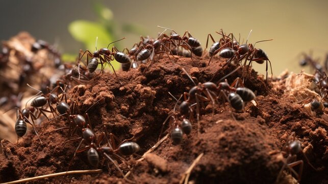 A close-up view of an ant colony. Created with Generative Ai technology.