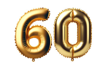 60 number sixty font golden balloon isolated on white transparent background, PNG - obrazy, fototapety, plakaty