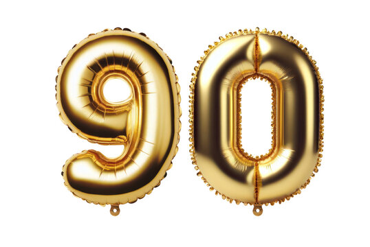 90 number ninety font golden balloon isolated on white transparent background, PNG