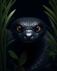 Close up portrait of a black mamba with piercing eyes in dark background - obrazy, fototapety, plakaty
