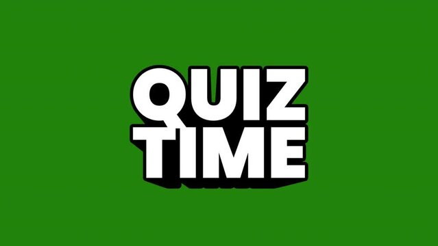 quiz time 3D Shiny Text on green background animation. 4K motion animation.