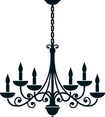 Fototapeta na wymiar Retro chandelier logo vector isolated on transparent background, vintage furniture silhouette
