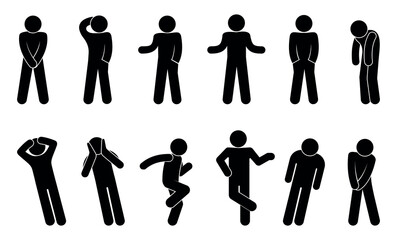 stick figure human silhouette, man icon, people in different poses