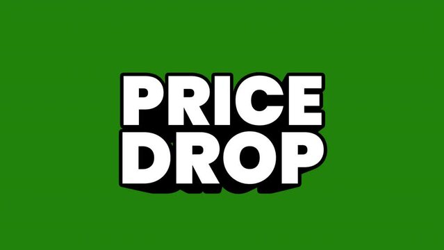 price drop 3D Shiny Text on green background animation. 4K motion animation.