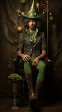 st patricks day, green fairy tale character in a hat