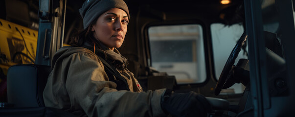 Woman working on large machine. generative ai