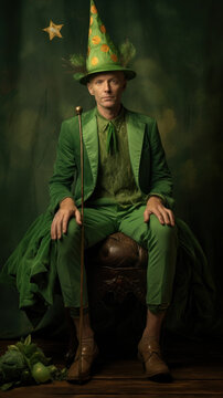 st patricks day, green fairy tale character in a hat