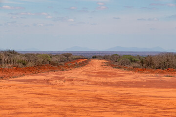 Scenic view of an airstrip at Tsavo West National Park in Kenya 