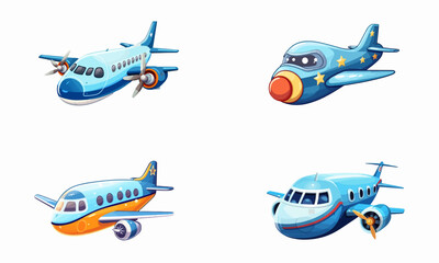set of happy cute aircraft watercolor illustrations for printing on baby clothes, pattern, sticker, postcards, print, fabric, and books
