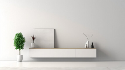 View of minimal living room with empty wall. White