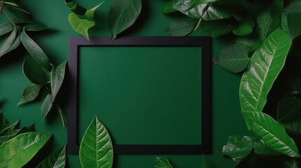 Creative layout composition frame of green leaves 