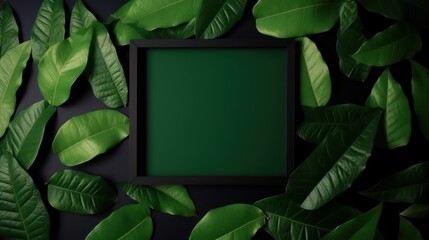 Creative layout composition frame of green leaves 
