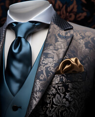 exclusice fabrics for stylish gentleman with expensive details and accessoires,ai generate
