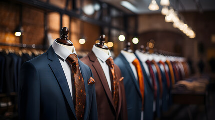 Modern men fashion store, Modern men clothing ,Business men's suit store indoor. ai generate - obrazy, fototapety, plakaty