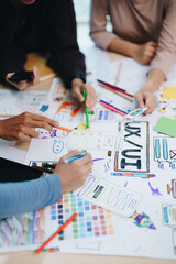 Team of Creative Web, Graphic Designer planning for mobile phone, drawing website ux ui app for...