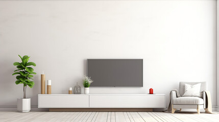 View of white living room in minimal style with furniture