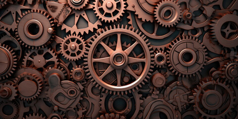 Background Copper Gears In Steam Punk Style Created Using Artificial Intelligence - obrazy, fototapety, plakaty
